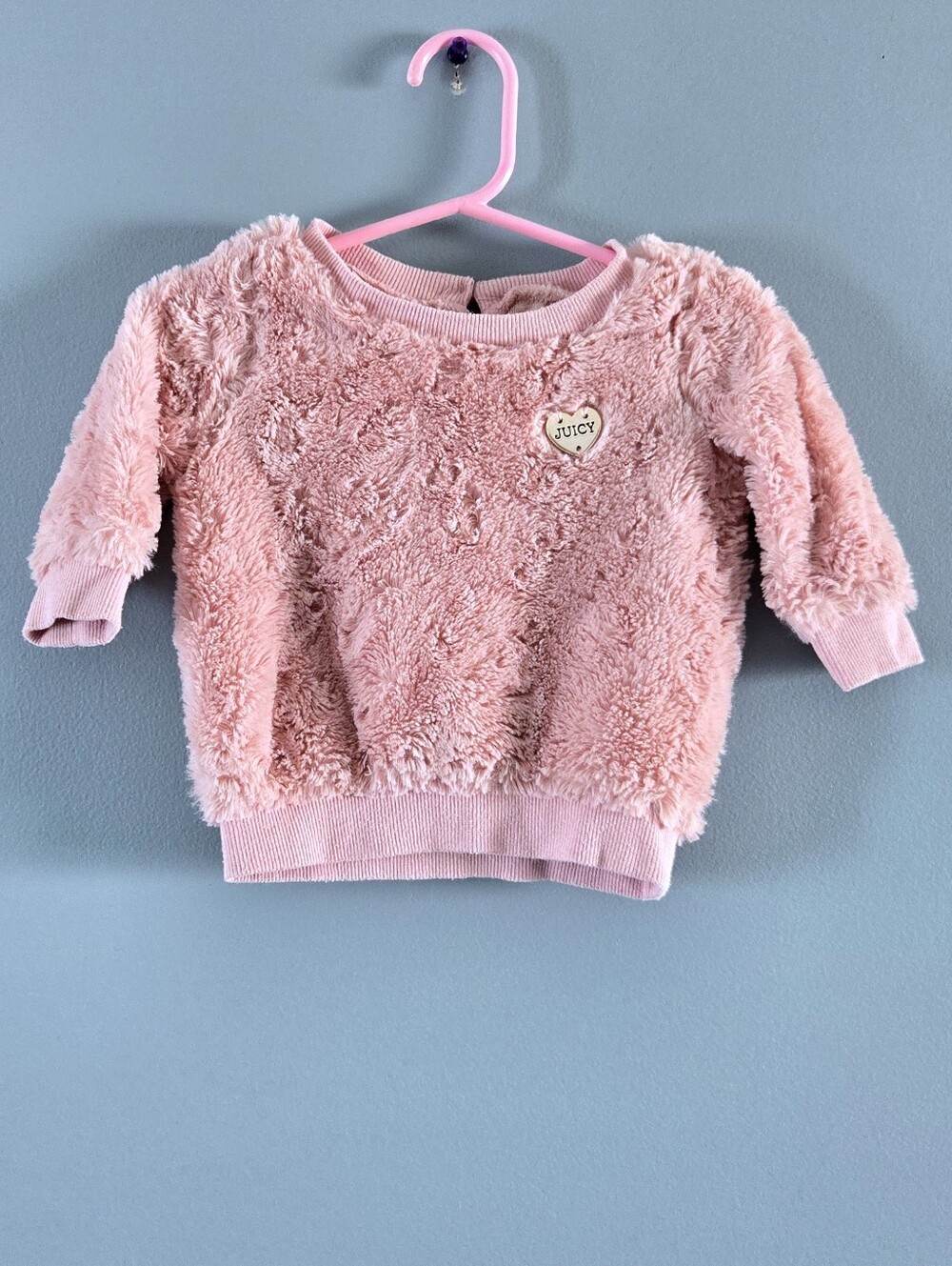 Juicy Couture Light Pink Plush Fuzzy Sweatshirt for Baby Girl 3-6m